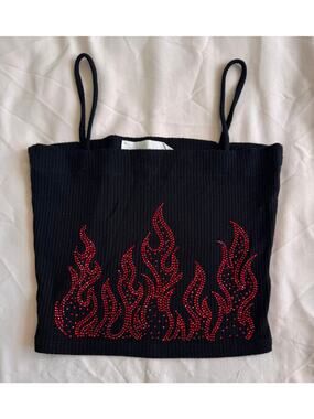 Emma and Sam Rhinestone Flame Crop Tank XS